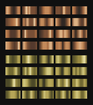 Bronze and brass gradient vector set with 40 dark metallic swatches