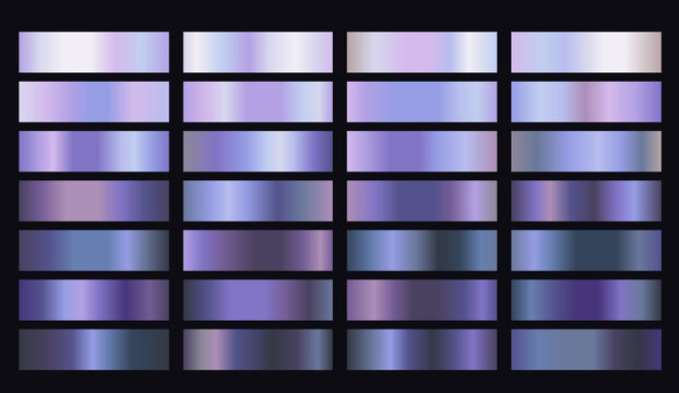 Lavender blue gradient swatch vector set, 28 pale to dark finishes