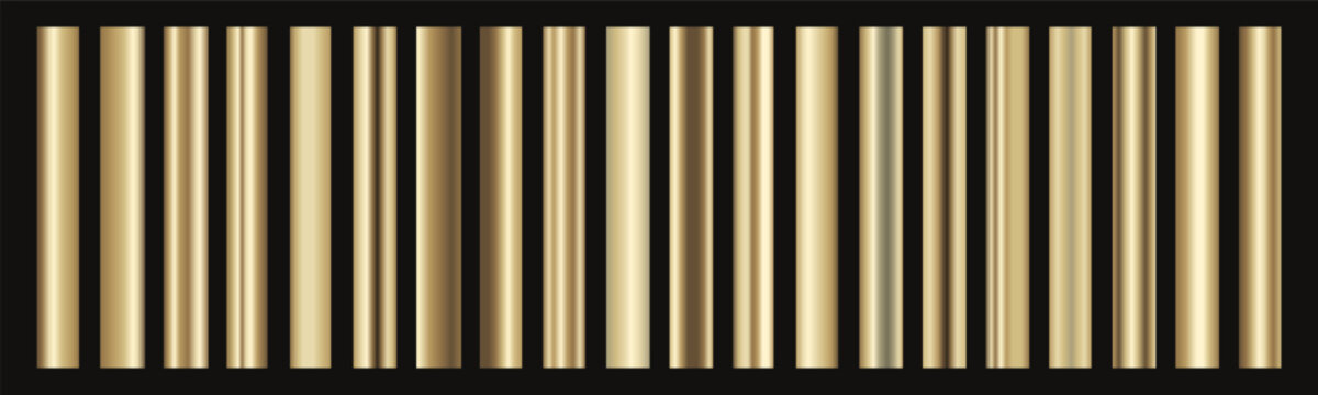 Gold gradient swatch set vector with 20 metallic reflection finishes