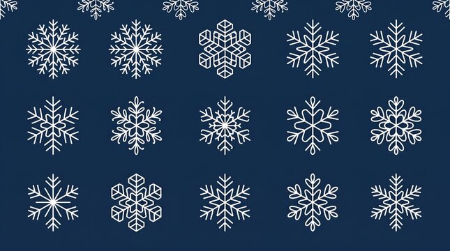 White snowflakes seamless pattern on dark blue background