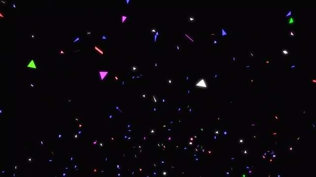 Festive party confetti explosion with vibrant paper strips and realistic motion in 4k, colorful particles bursting across the frame, joyful celebration background and seamless loop,black background