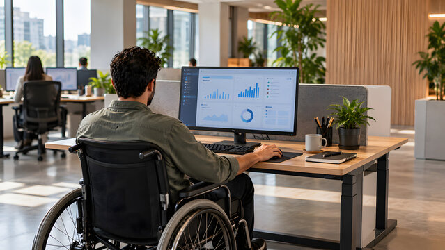 Accessible Professional Working on Computer at Inclusive Office