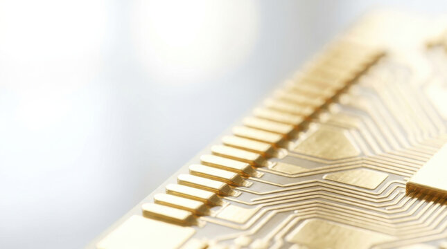 Gold plated quantum processor circuit board with precision contacts and metallic circuitry