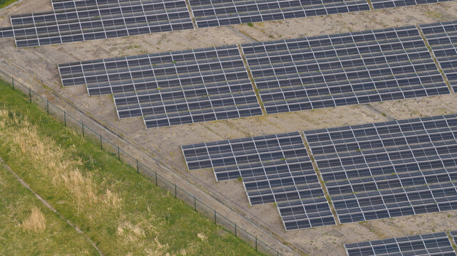 Aerial view of Zonnepark Braambergen solar park in Almere Netherlands