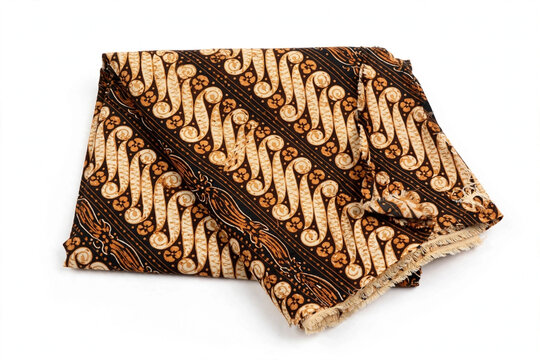 Isolated Brown Parang Batik Fabric on White Background