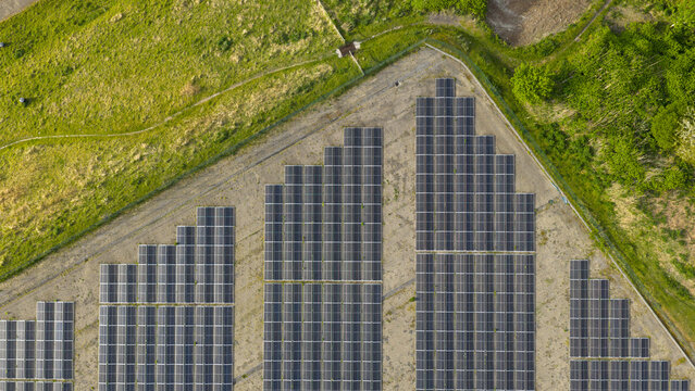 Aerial view of Zonnepark Braambergen solar park in Almere Netherlands