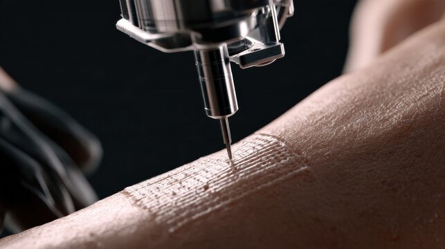 A bioprinter is working on a wound, depositing layers of skin cells to promote healing directly on the affected area.