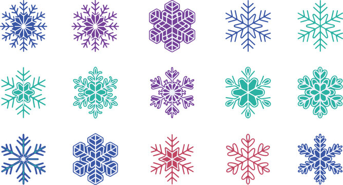 Colorful vector snowflakes set on white background