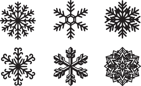 Black silhouette snowflakes icon set on white background