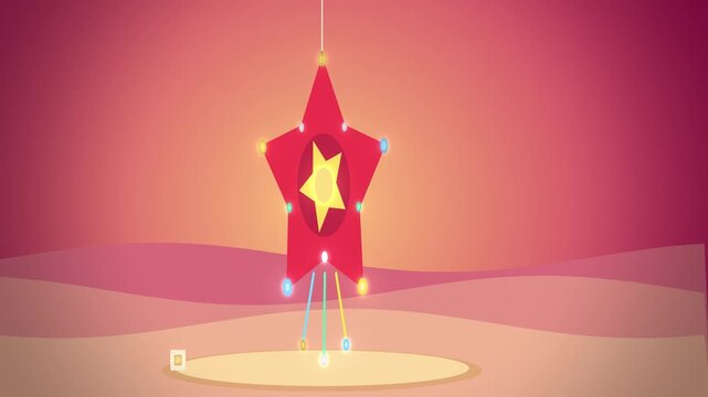 Tropical christmas parol star lantern glowing close-up endless loop
