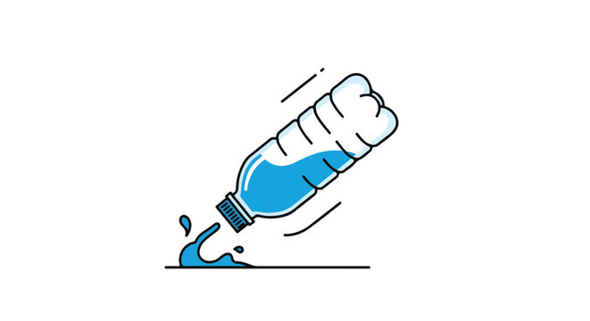 A plastic bottle tipped, pouring out blue liquid onto a surface