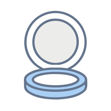 Compact powder make up kit with mirror flat color vector icon.