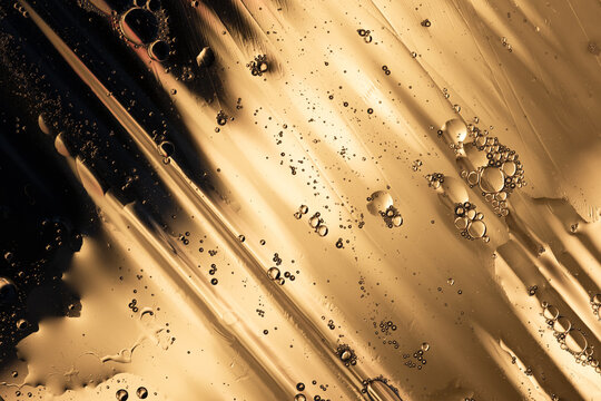 Water and oil bubbles creating abstract gold pattern