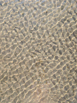 Natural texture background of sand ripples under transparent shallow sea water