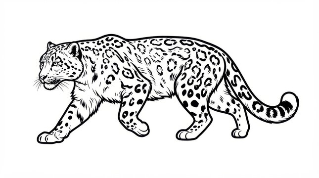 Snow Leopard Prowling in Stealth Pose, Wild Animal Wildlife Vector Illustration