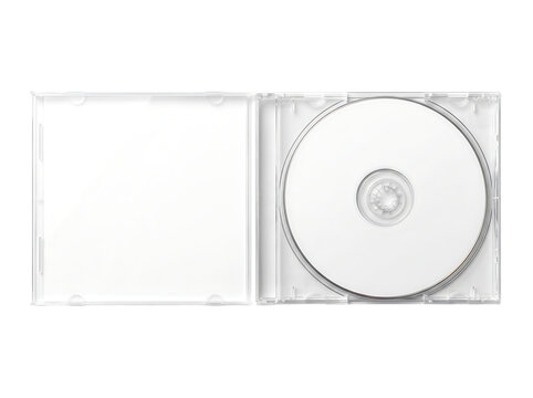 Open CD or DVD jewel case with blank disc inside isolated on transparent background
