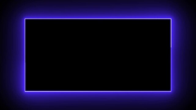 Neon rectangle frame animation on isolated black background. Glowing neon light moving around a square picture frame with electric flickering effects. modern UI design video overlay, seamless 4k loop 