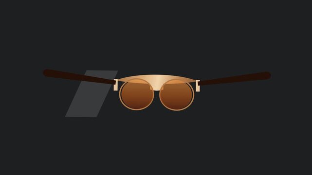 Minimalist Animation of Folding Golden Sunglasses on Dark Background