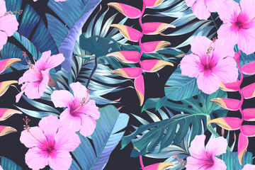 Tropical pattern. Paradise plants and flowers. Hawaiian pattern. Exotic, tropical. Delicate soft colors. © Alaska_artworks