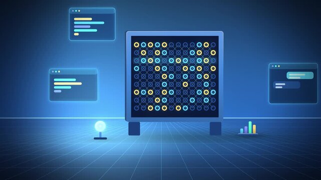 Blue core memory ring grid of an AI model detail view appearing