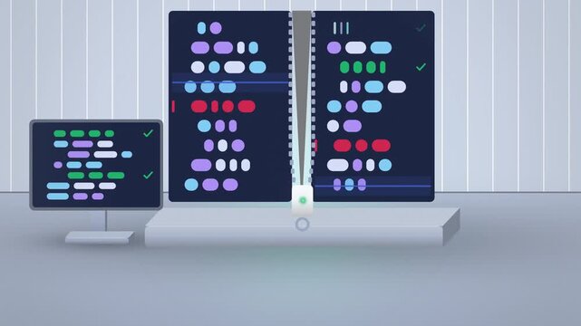 White zipper merging two code halves theme centered view endless loop