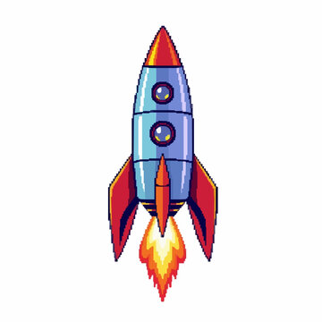 pixel art space rocket vector illustration