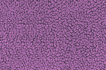 A full-frame, detailed close-up shot of soft purple sherpa fleece fabric, showing a fuzzy, curly teddy bear texture from a top-down view. Concept of warmth, comfort, cozy textile © DariaR