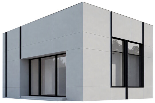 Contemporary house in buttercream yellow and white concrete, large front-facing windows (16)
