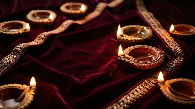 A beautiful and vibrant diwali celebration featuring traditional diyas illuminating a dark festive background