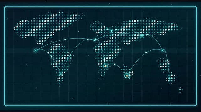 Digital World Map with Global Network Connection Lines