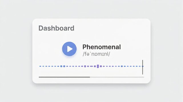 Digital dashboard interface showing music player with pause button and active audio waveform track against clean minimal light grey studio background