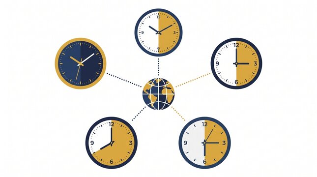 Time Zone World Clocks Vector Concept, Global Scheduling Remote Team Coordination