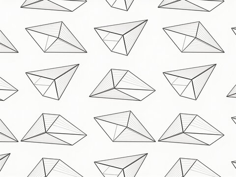 Geometric wireframe origami shapes repeating in minimalist black and white artistic vector pattern design