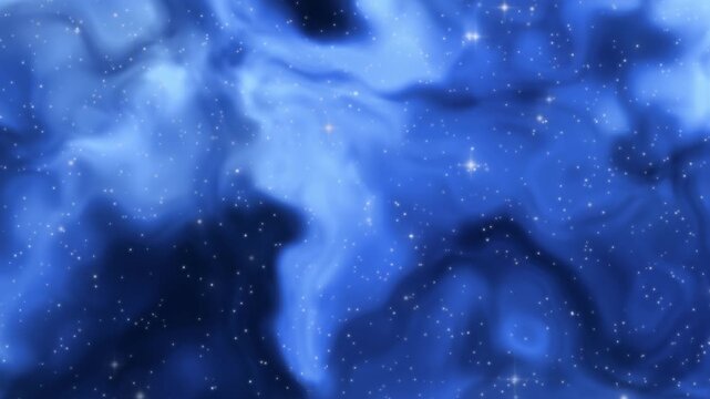 Seamless loop 4K space background with slowly flowing and swirling blue nebula clouds amidst gently twinkling stars