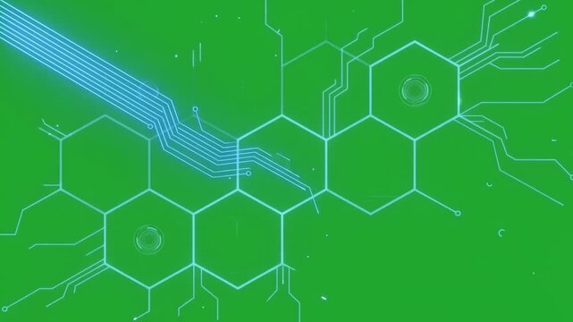 Futuristic circuit board background with hexagon interface pattern and digital robot arm showing scientific technology wonder