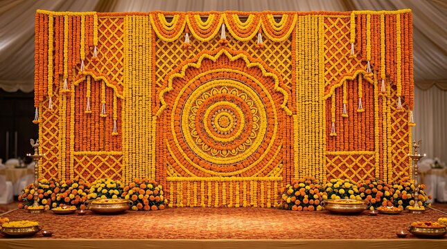 A stunning golden backdrop intricately designed for a diwali celebration symbolizing light and prosperity