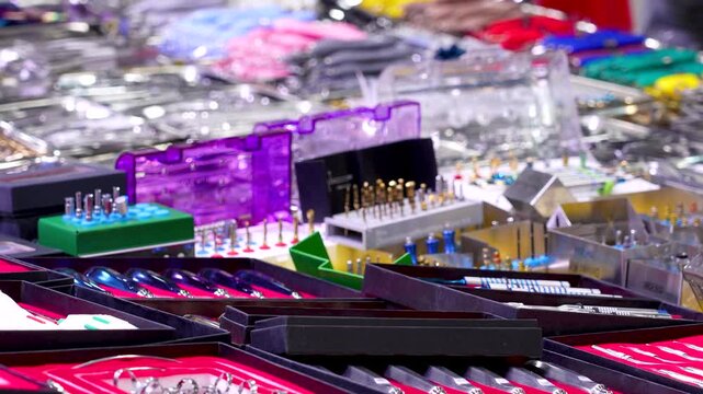 Precision tools on a market display.