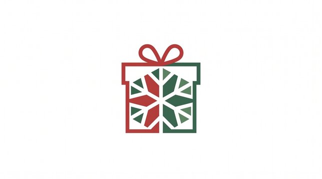 Minimalist christmas gift box icon with snowflake pattern for holiday