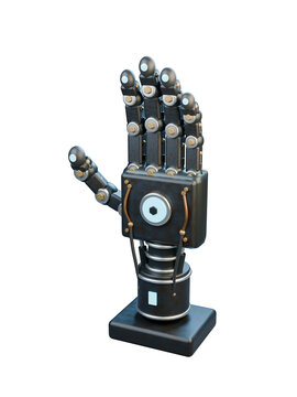 Cyberpunk Bionic Prosthetic Metal Hand with Sensor  PNG, 3D Render