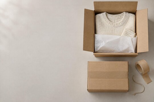 Knitwear Packing and Sealed Shipping Parcel with Left Copy Space