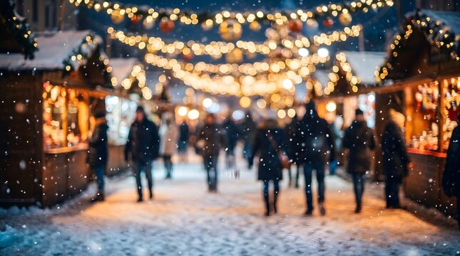 A vibrant and bustling christmas market scene captures the joy and excitement of holiday shopping during the festive season