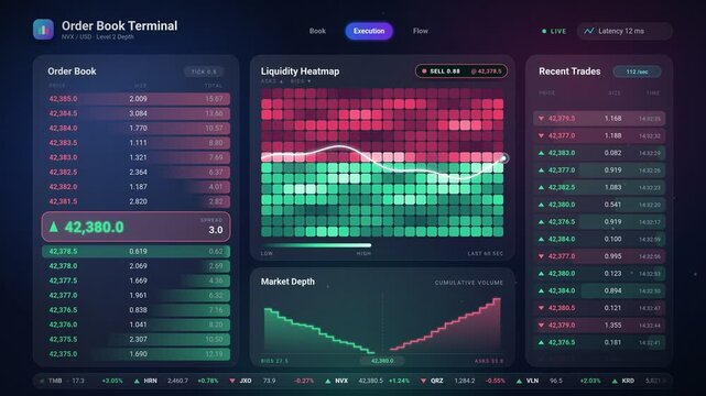 Advanced Trading Dashboard Featuring Order Book Market Depth and Liquidity Heatmap in 4K Resolution