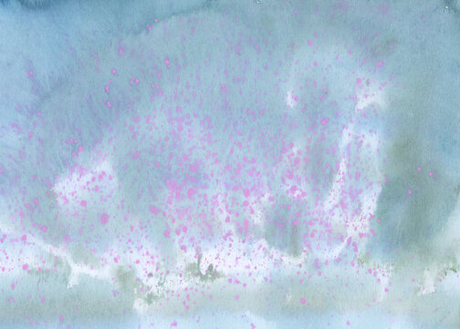 Pink Speckles on Grey-Blue Watercolor Wash