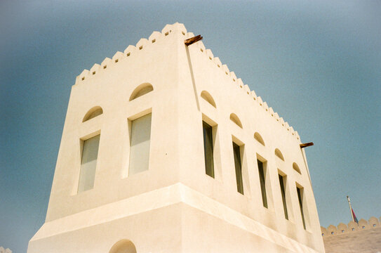 Traditional Mud-Brick Fortress Watchtower and Wall