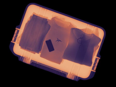 Clothes and Phone Inside a Suitcase Viewed From Above