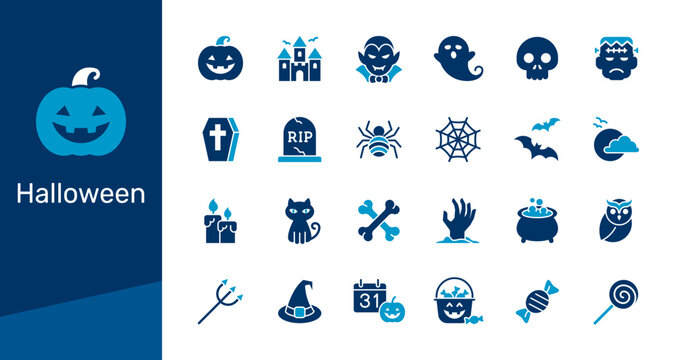 Halloween solid icon collection for spooky, horror, party and trick or treat concept