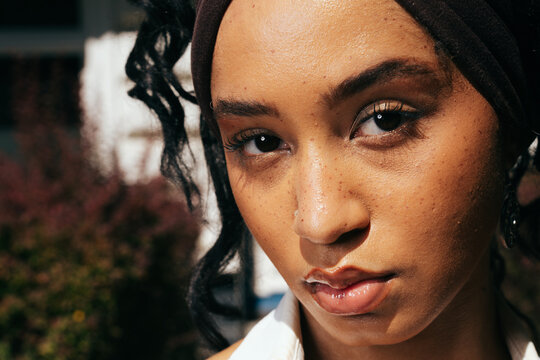 Freckled Woman Summer Street Portrait