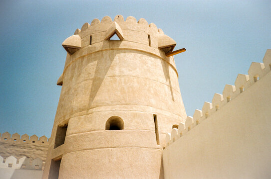 Traditional Mud-Brick Fortress Watchtower and Wall