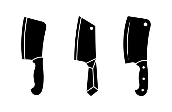 Meat cleaver knife silhouette vector icons set for butcher shop design