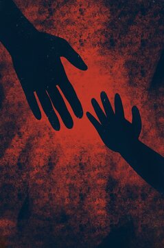 Two hands reach for each other